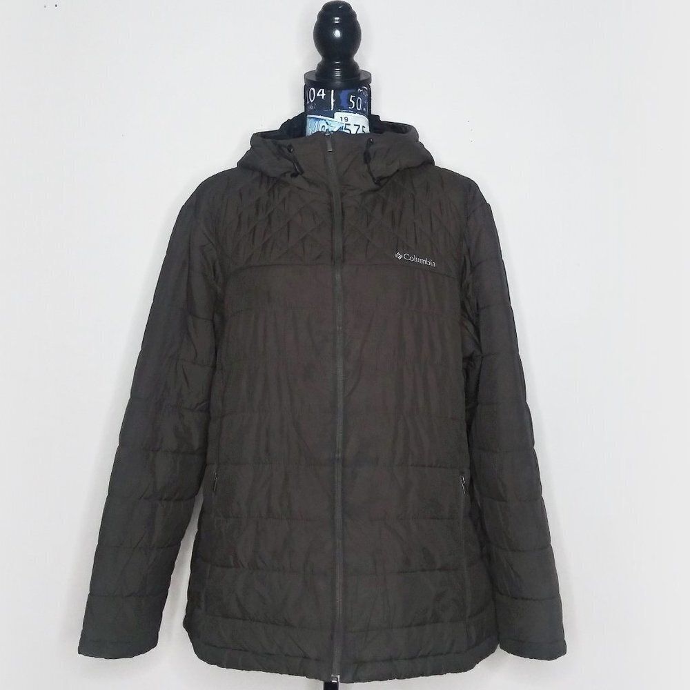 COLUMBIA‎ Quilted Puffer Jacket Hooded Full Zip Hiking Puffy Olive Green Sz 2X